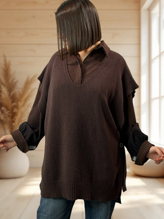 AURELIE - PULL MARRON SANS MANCHES JUSQU'A LA TAILLE 52