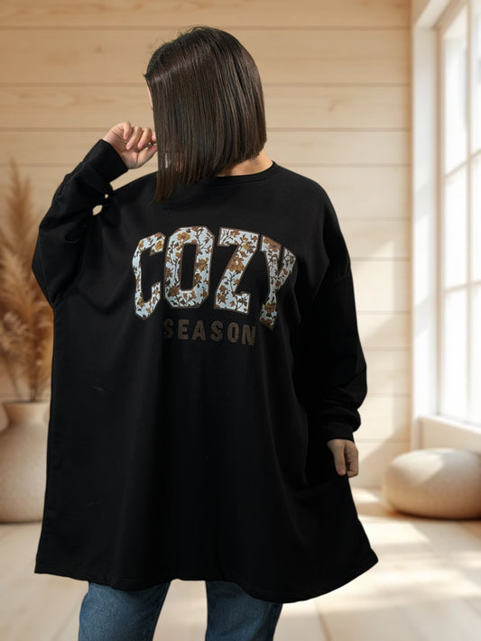 BERGAMOTE - SWEAT OVERSIZE NOIR JUSQU'A LA TAILLE 56/58