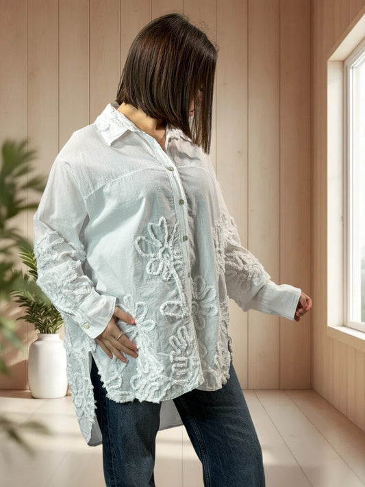CAROLA - CHEMISE OVERSIZE BLANCHE JUSQU'A LA TAILLE 50/52