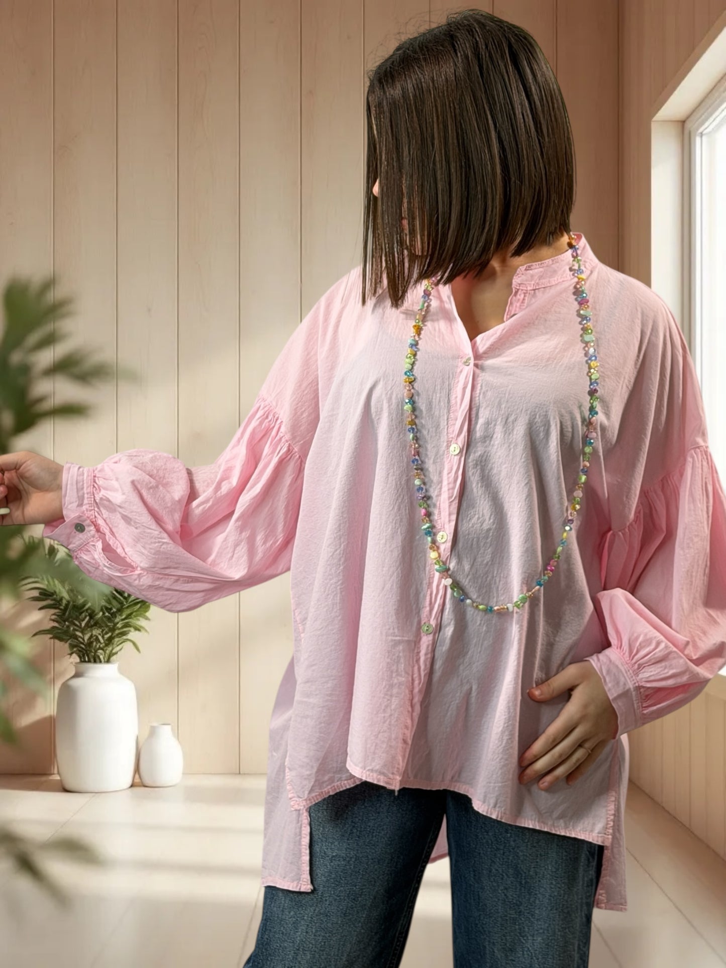MADDY  - BLOUSE ROSE EN COTON JUSQU'A LA TAILLE 50/52