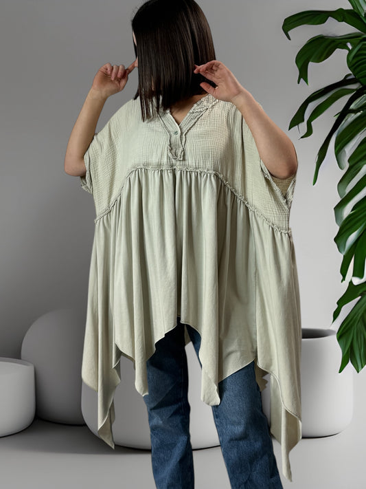 LOUNA - TUNIQUE BEIGE ASYMETRIQUE JUSQU'A LA TAILLE 54/56