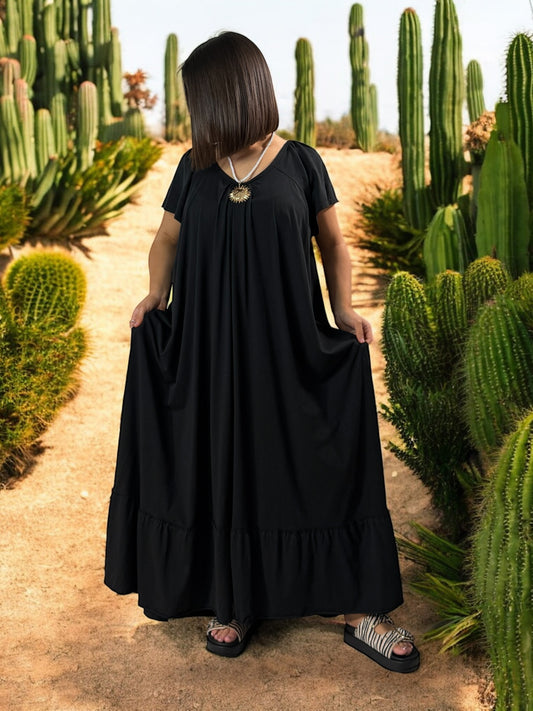 ANTIBES - ROBE LONGUE OVERSIZE NOIRE JUSQU'A LA TAILLE 56