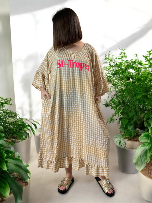 ST TROPEZ - ROBE VICHY CAMEL JUSQU'A LA TAILLE 52