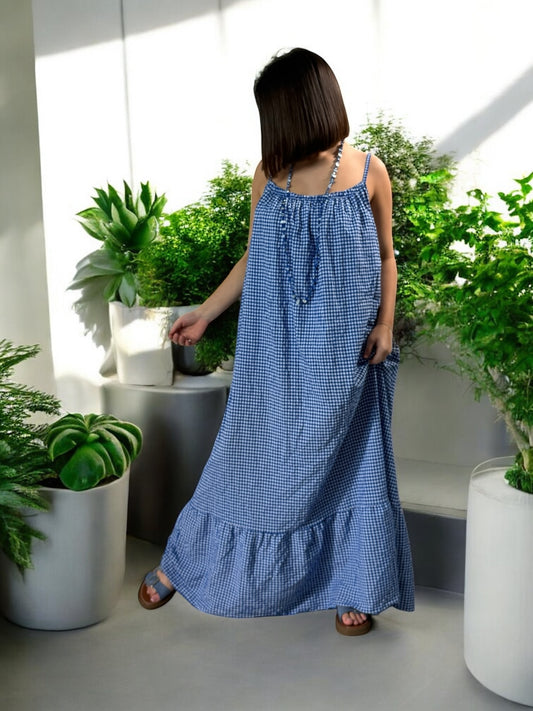 SAMANTHA - ROBE VICHY BLEU IMPERIAL JUSQU'A LA TAILLE 52/54