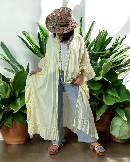 HAPINESS - KIMONO JAUNE OVERSIZE JUSQU'A LA TAILLE 60