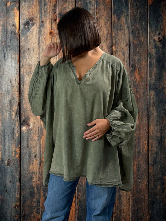 MARION - BLOUSE KAKI EN COTON OVERSIZE JUSQU'A LA TAILLE 56
