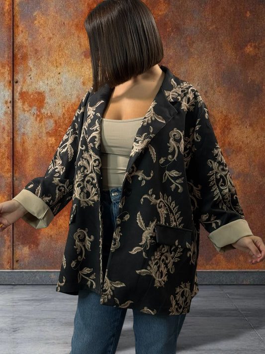 ALYSON - BLAZER NOIR A MOTIF EN SUEDINE JUSQU'A LA TAILLE 52