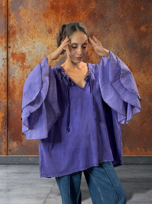 EMILIE - BLOUSE VIOLETTE EN COTON OVERSIZE JUSQU'A LA TAILLE 52