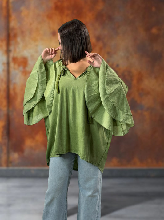 EMILIE - BLOUSE VERTE EN COTON OVERSIZE JUSQU'A LA TAILLE 52