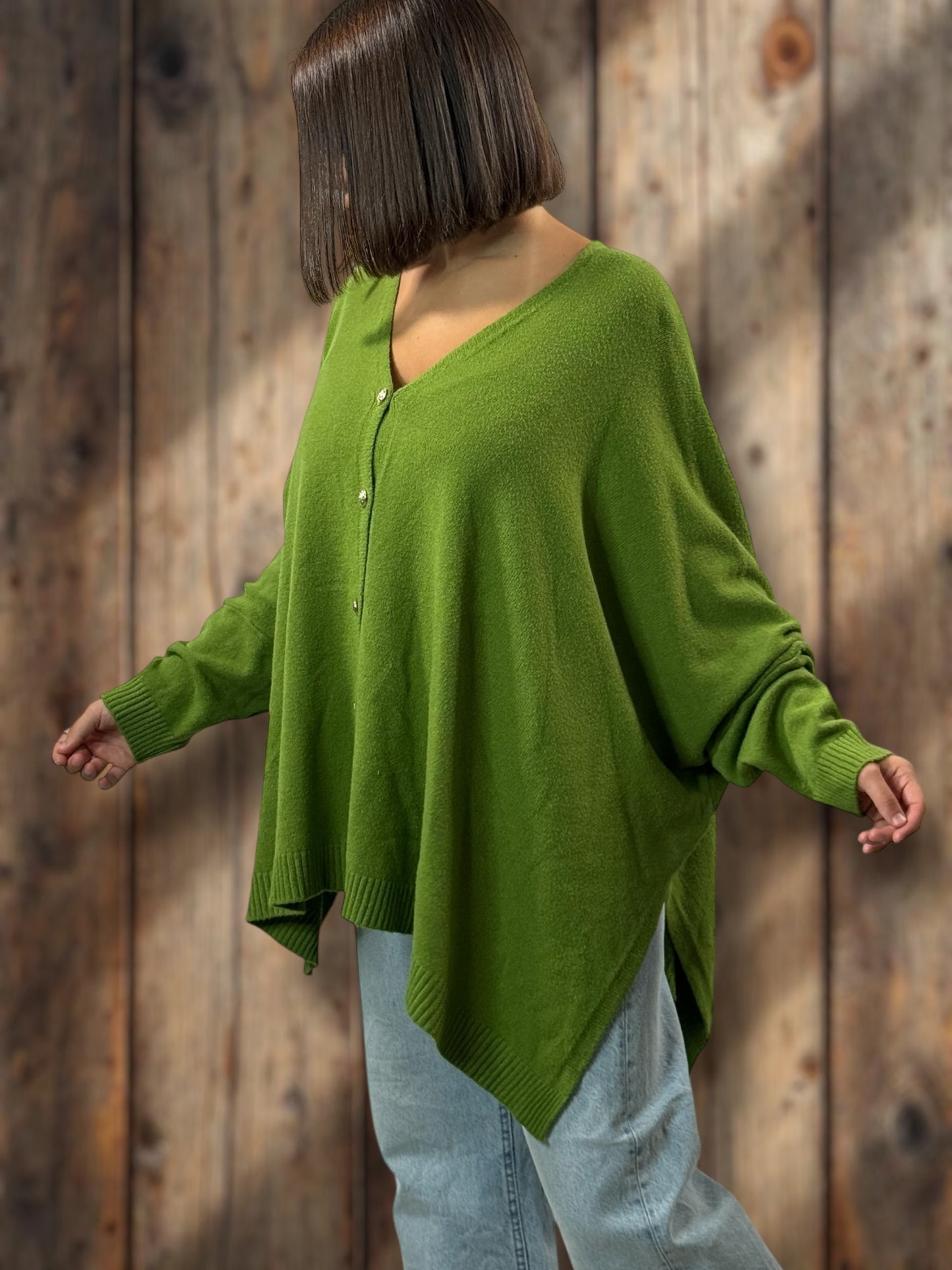 MATHILDE - GILET OVERSIZE VERT JUSQU'A LA TAILLE 56/58