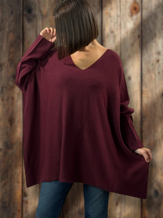 PALOMA - PULL OVERSIZE BORDEAUX JUSQU'A LA TAILLE 56
