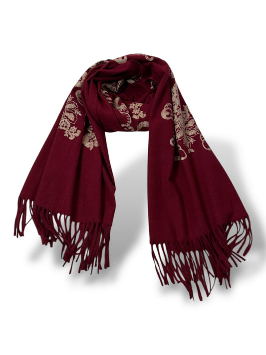 GRANDE ECHARPE BORDEAUX BRODEE