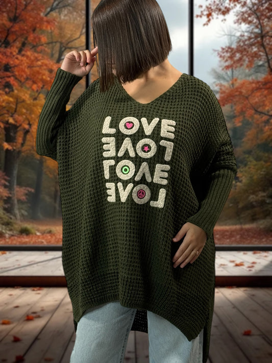 LOVELY - PULL OVERSIZE KAKI JUSQU'A LA TAILLE 56/58