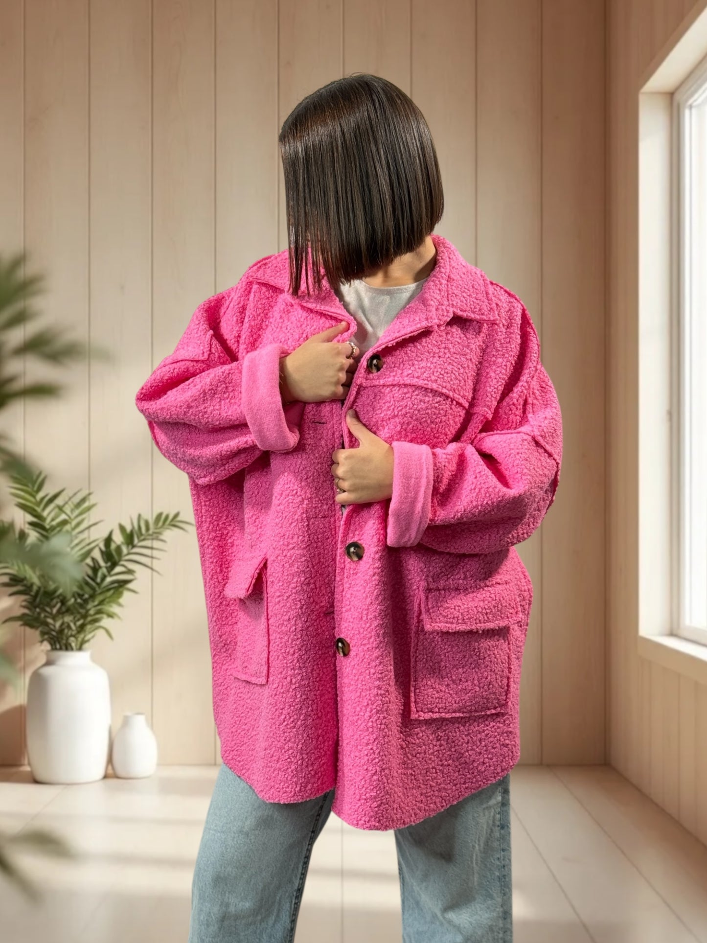 SANTAFEE - VESTE OVERSIZE ROSE JUSQU'A LA TAILLE 54/56