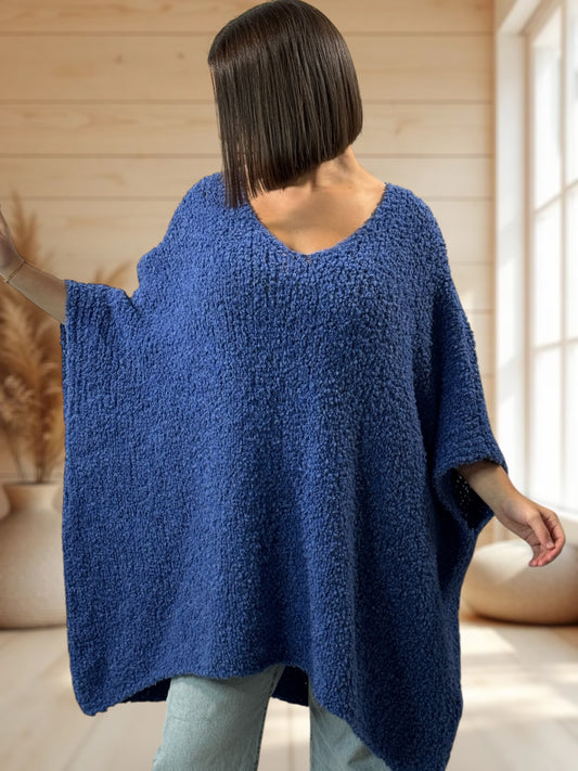 CAMILLE - PULL BLEU OVERSIZE JUSQU'A LA TAILLE 58