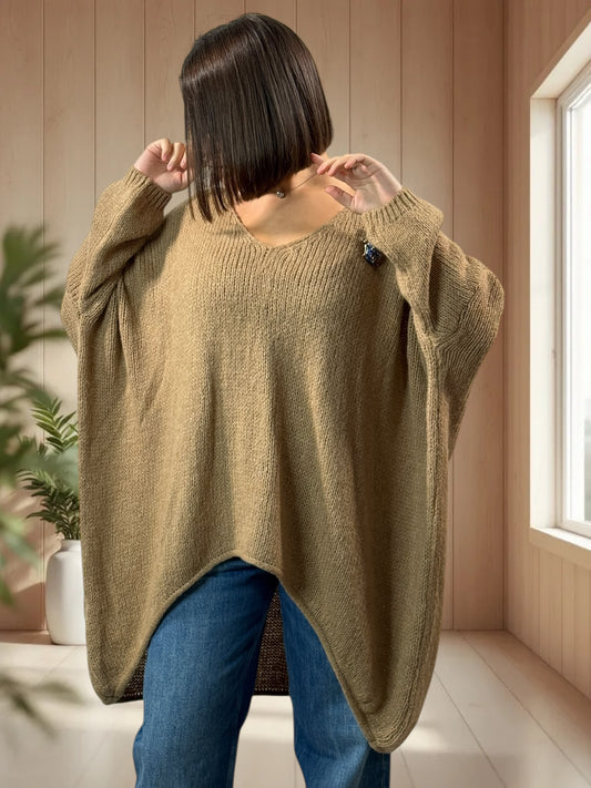 JULIA- PULL OVERSIZE CAMEL JUSQU'A LA TAILLE 56/58