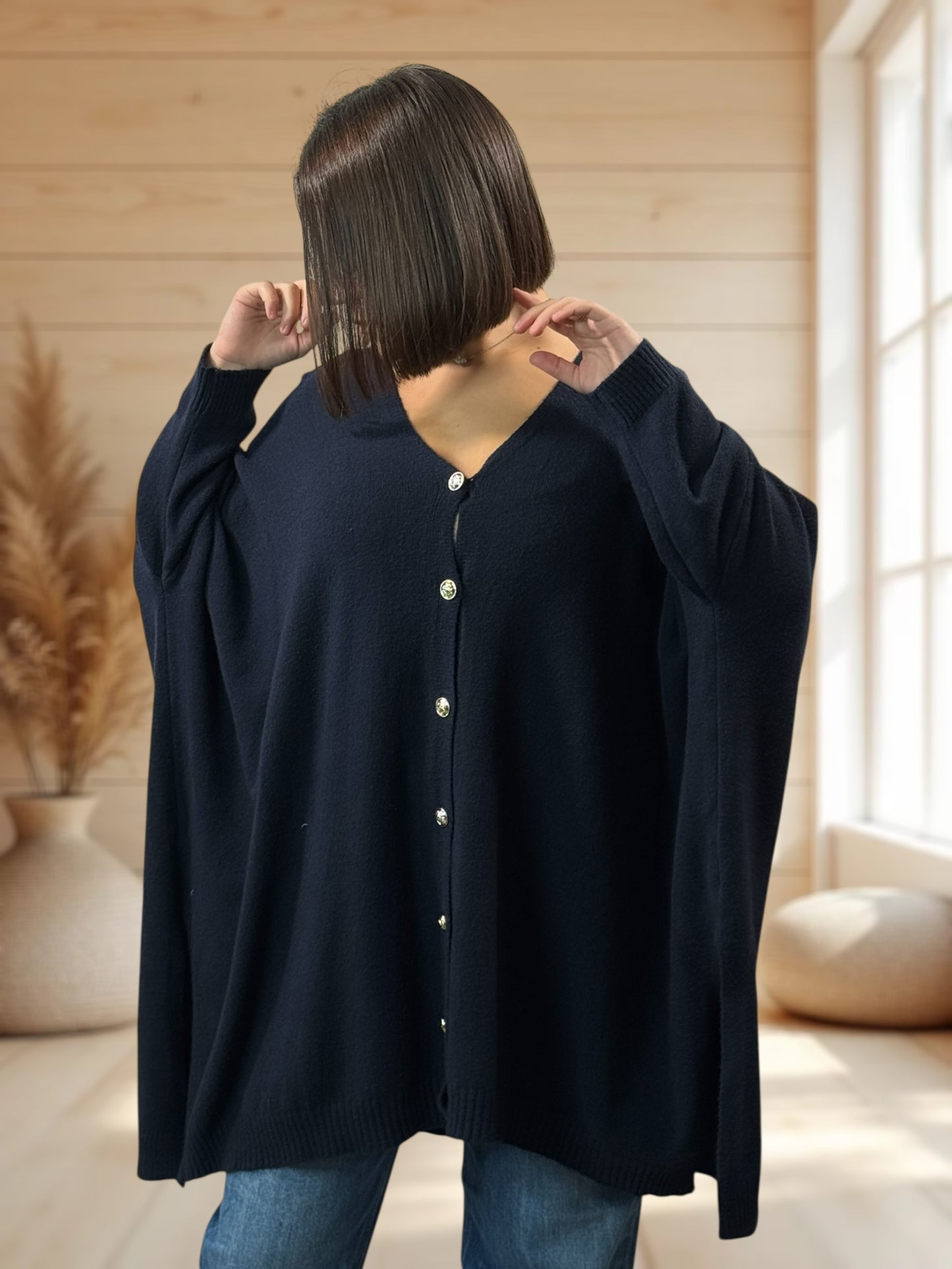 MATHILDE - GILET OVERSIZE MARINE JUSQU'A LA TAILLE 56/58