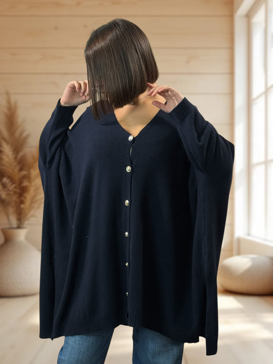 MATHILDE - GILET OVERSIZE MARINE JUSQU'A LA TAILLE 56/58