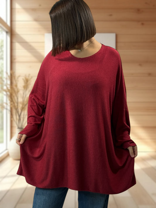 CAPRIO - PULL BORDEAUX EN MAILLE FLUIDE JUSQU'A LA TAILLE 54