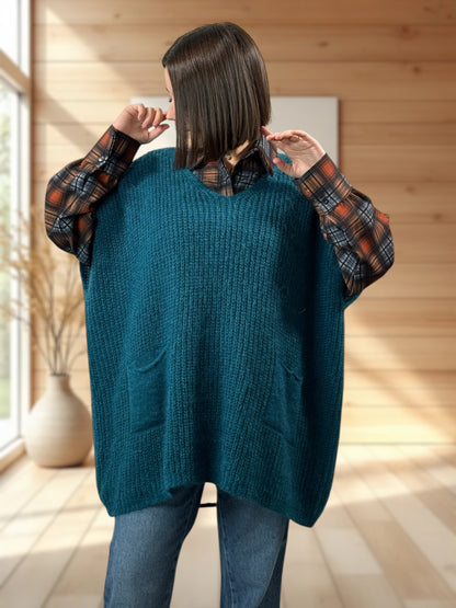 ENZO - PULL BLEU CANARD OVERSIZE JUSQU'A LA TAILLE 56