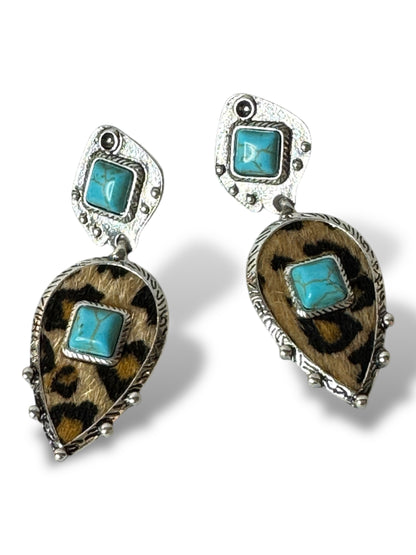 CANYON - BOUCLES D'OREILLES LEOPARD ET TURQUOISE