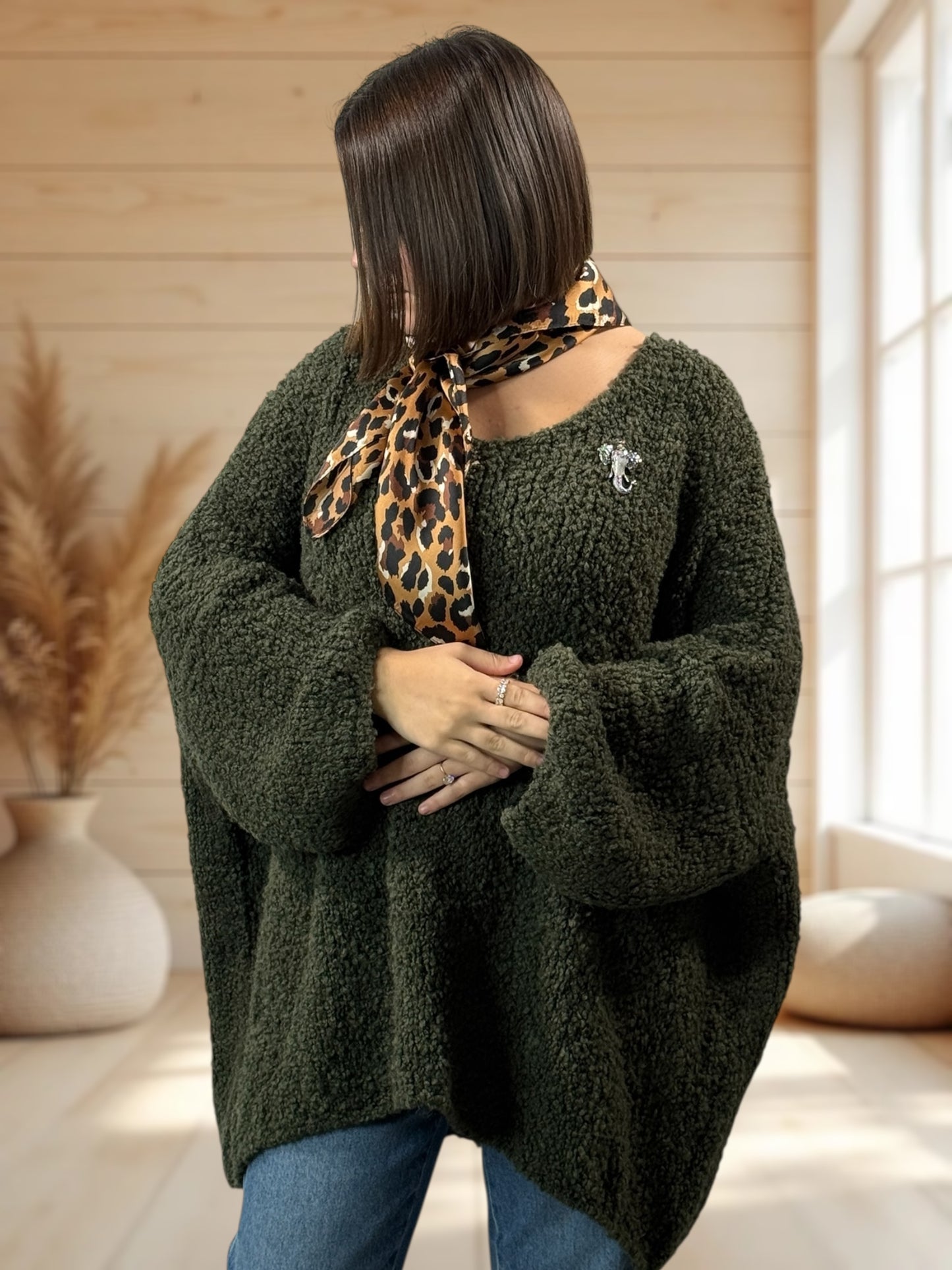 LAETITIA - PULL KAKI OVERSIZE JUSQU'A LA TAILLE 58