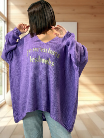 LUCIA - PULL OVERSIZE LILAS JUSQU'A LA TAILLE 54