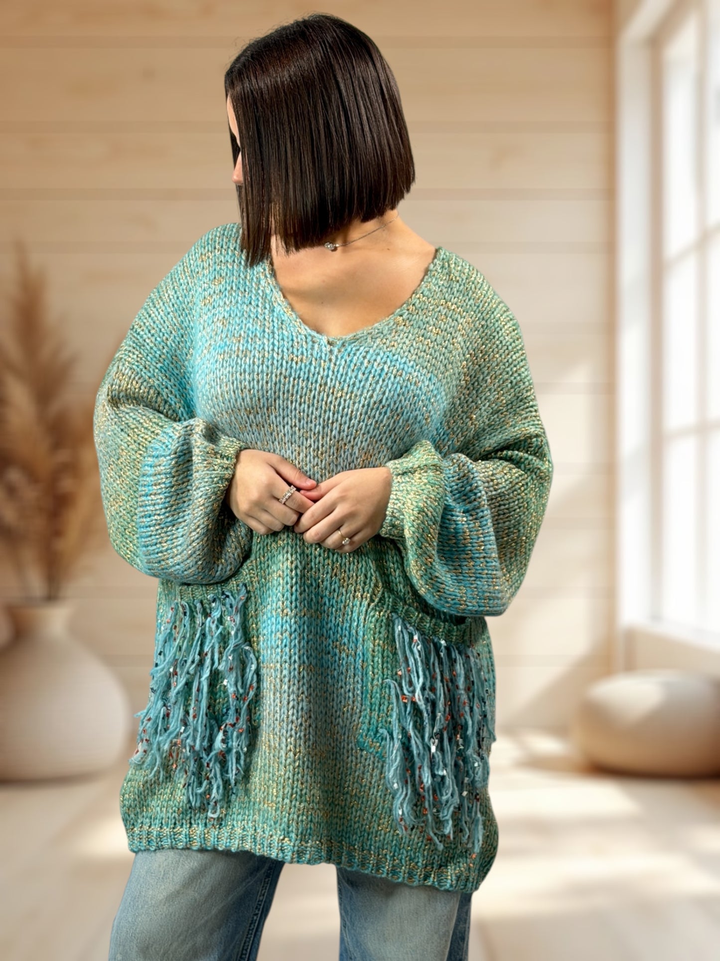 CHACHA REF3 - PULL OVERSIZE LAGON AVEC LUREX JUSQU'A LA TAILLE 54/56