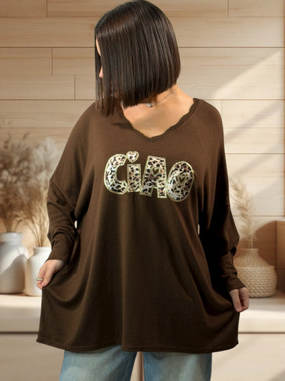 CIAO - PULL MARRON EN MAILLE FLUIDE JUSQU'A LA TAILLE 54/56