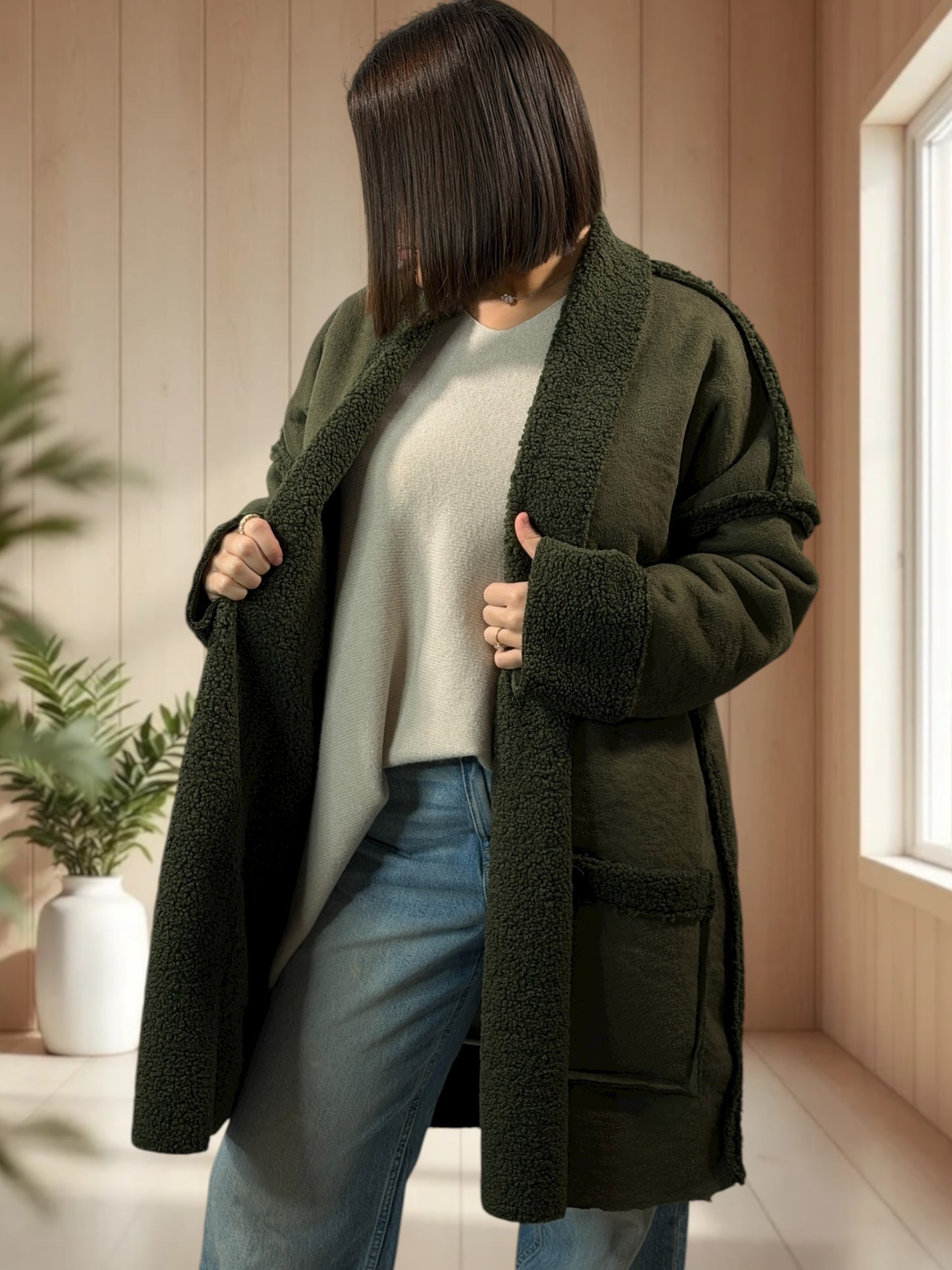 FREDERICO - VESTE KAKI OVERSIZE JUSQU'A LA TAILLE 52