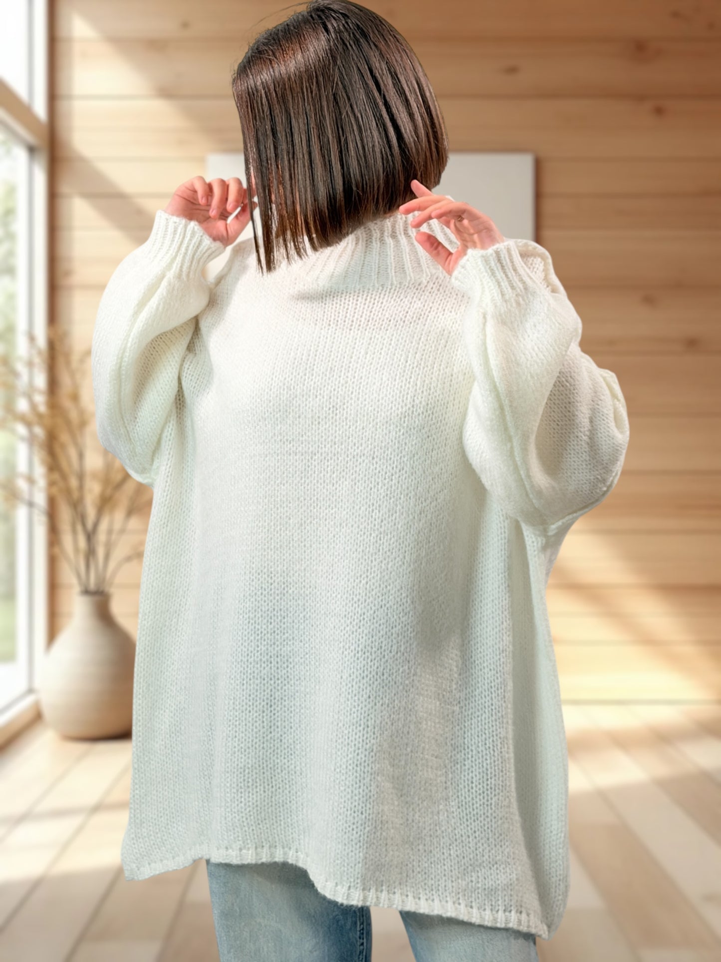 ESTELLE - PULL OVERSIZE BLANC CASSÉ JUSQU'A LA TAILLE 56/58