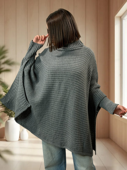 HELLO - PULL PONCHO GRIS OVERSIZE JUSQU'A LA TAILLE 56/58
