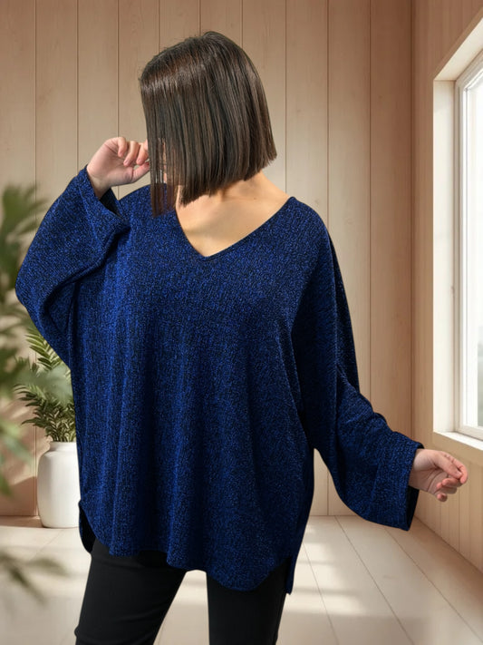 LAURY - TOP BLEU SCINTILLANT JUSQU'A LA TAILLE 54/56