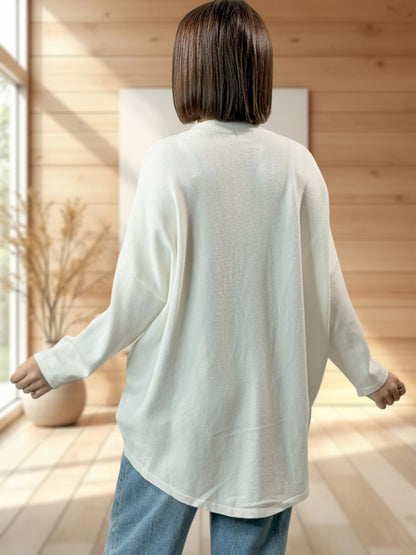 GLORIA - PULL OVERSIZE BLANC CASSE AVEC PERLE JUSQU'A LA TAILLE 52/54