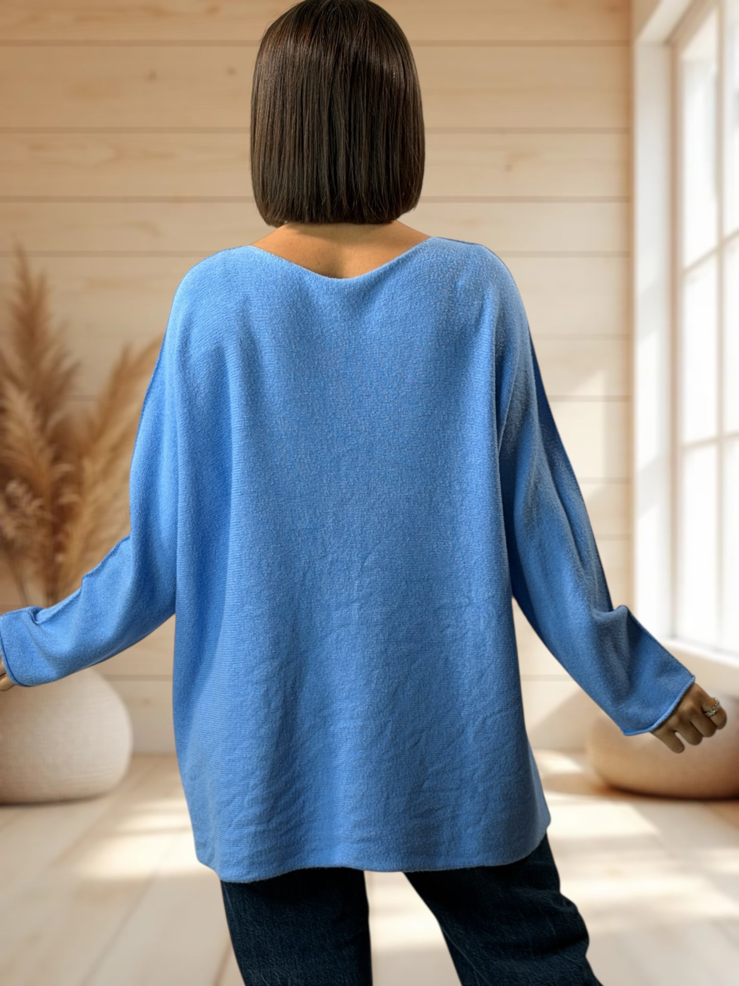 LARA - PULL OVERSIZE BLEU CIEL JUSQU'A LA TAILLE 54