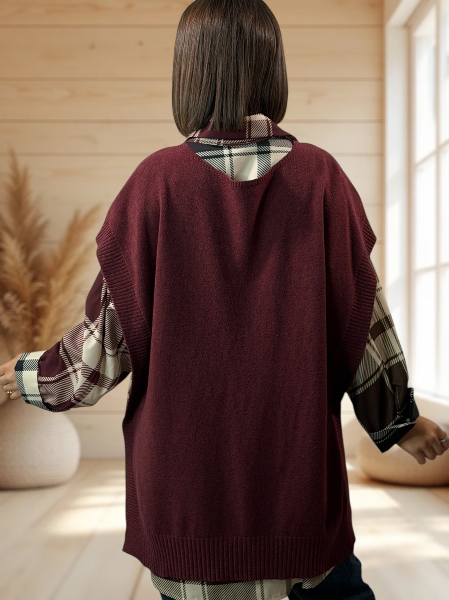 AURELIE - PULL BORDEAUX SANS MANCHES JUSQU'A LA TAILLE 52