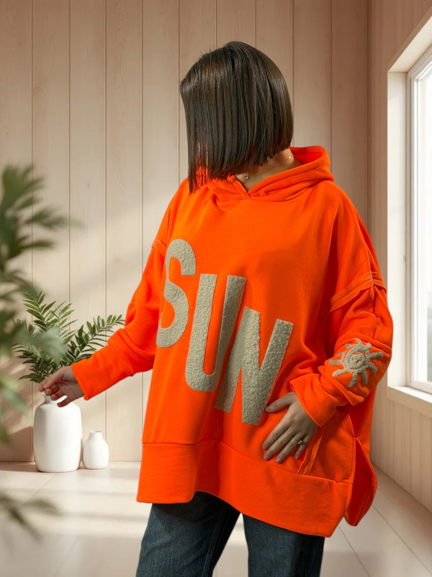 DANITO - SWEAT A CAPUCHE OVERSIZE ORANGE JUSQU'A LA TAILLE 56/58