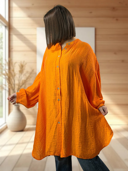 VERONICA - CHEMISE OVERSIZE ORANGE BRODERIE AU DOS JUSQU'A LA TAILLE 56