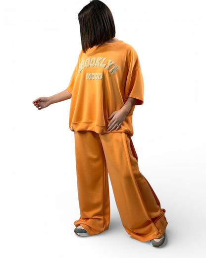 LORENZO - PANTALON AMPLE FLUIDE ABRICOT TAILLE 46 A 52