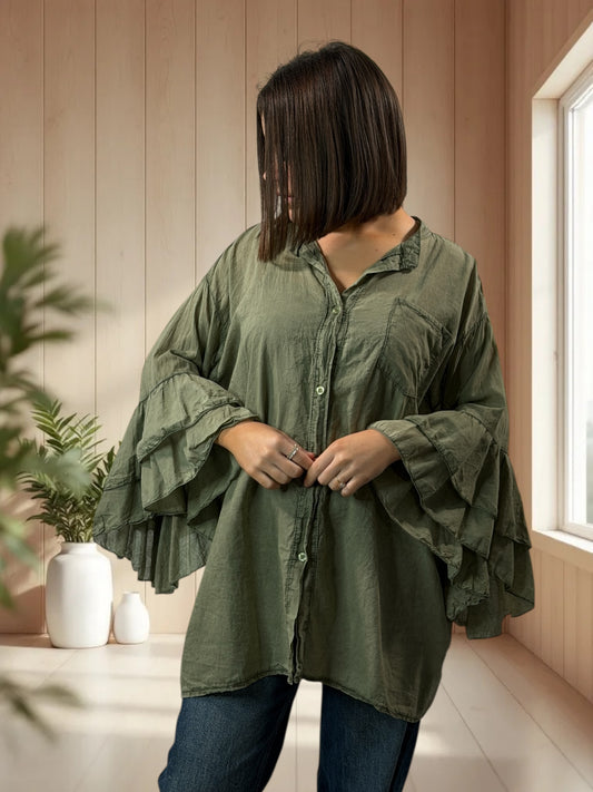 SOLELUNA - BLOUSE KAKI EN COTON OVERSIZE JUSQU'A LA TAILLE 52