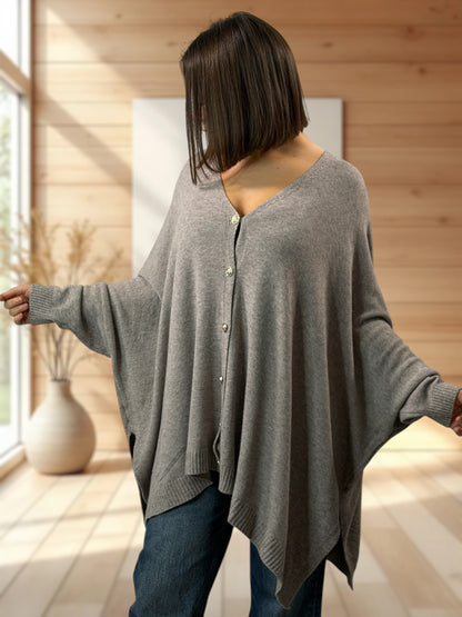 MATHILDE - GILET OVERSIZE TAUPE JUSQU'A LA TAILLE 56/58
