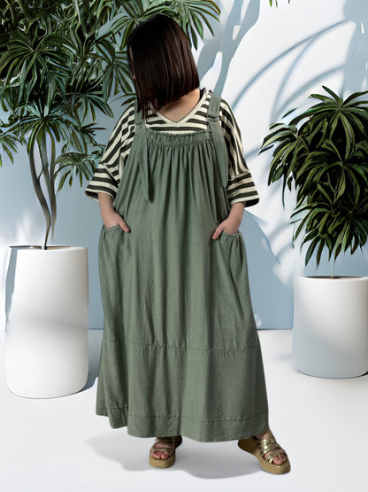 INGRID - ROBE TABLIER KAKI JUSQU'A LA TAILLE 56