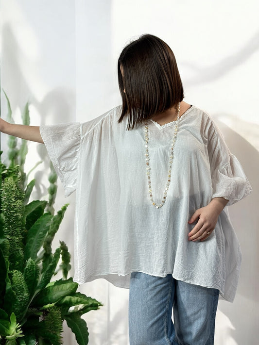 AMANDINE - BLOUSE BLANCHE OVERSIZE EN COTON JUSQU'A LA TAILLE 56