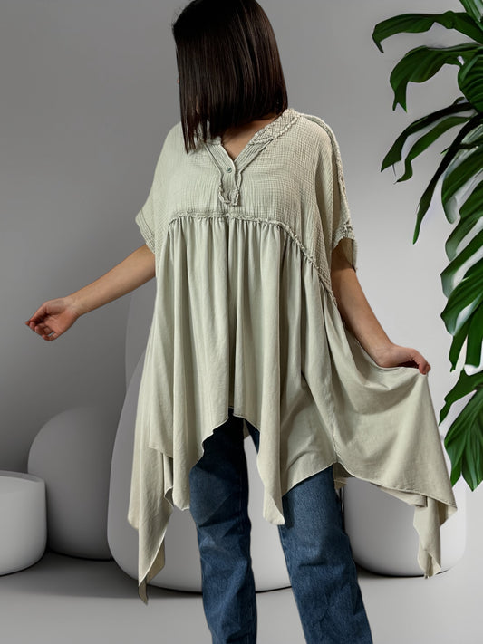 LOUNA - TUNIQUE BEIGE ASYMETRIQUE JUSQU'A LA TAILLE 54/56