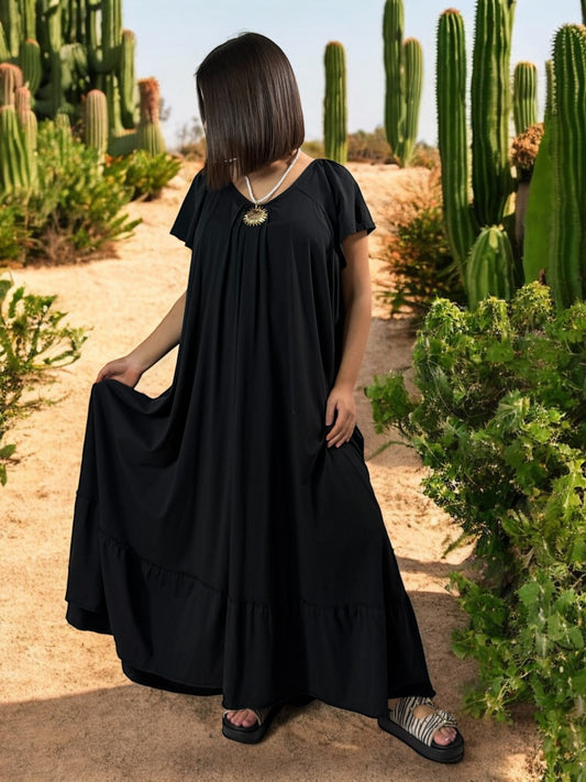 ANTIBES - ROBE LONGUE OVERSIZE NOIRE JUSQU'A LA TAILLE 56