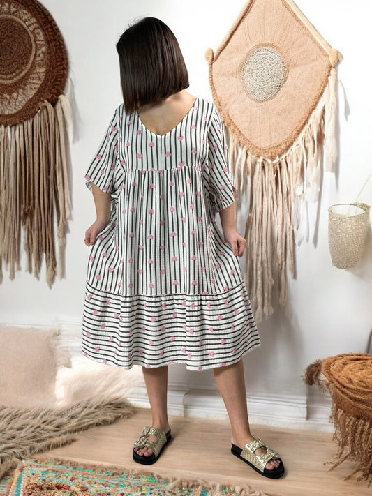 ROSA - ROBE OVERSIZE A RAYURE KAKI JUSQU'A LA TAILLE 54