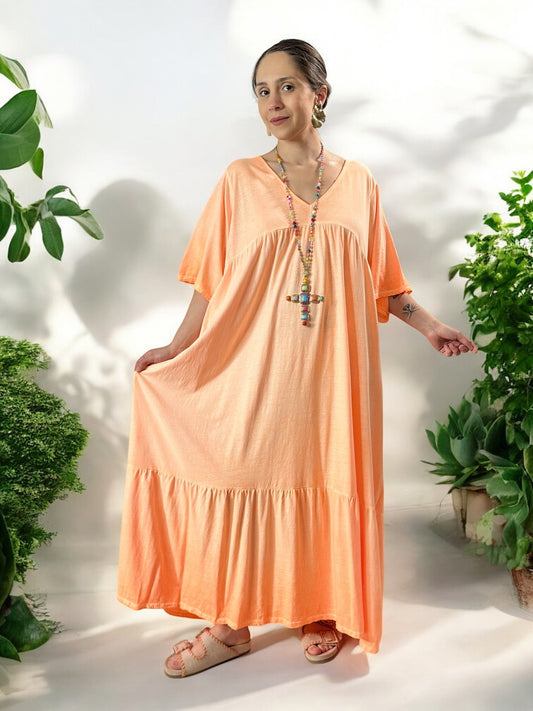 CAMERON - ROBE LONGUE ORANGE EN COTON JUSQU'A LA TAILLE 54