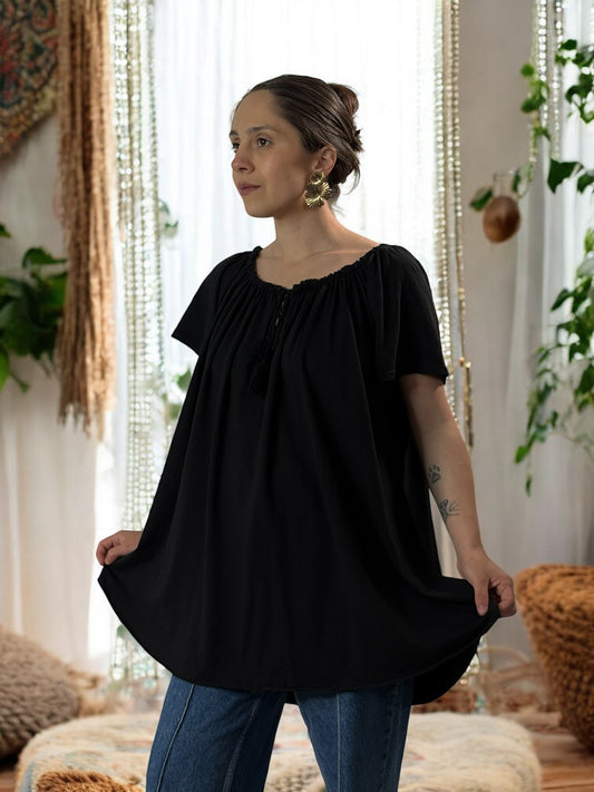 BEA - T-SHIRT NOIR EN COTON JUSQU'A LA TAILLE 52