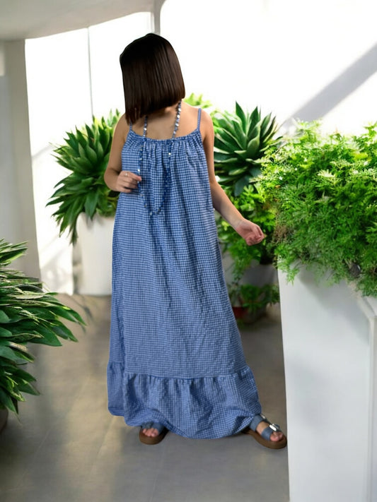 SAMANTHA - ROBE VICHY BLEU IMPERIAL JUSQU'A LA TAILLE 52/54