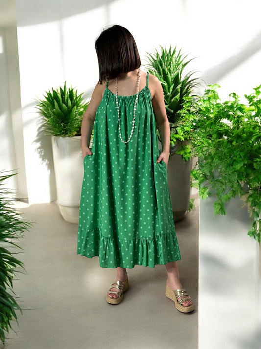 INGRID - ROBE OVERSIZE VERTE A POIS JUSQU'A LA TAILLE 56